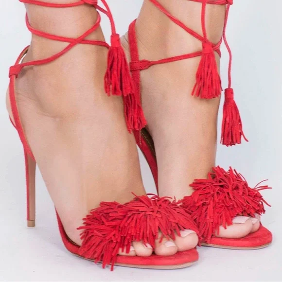 Gianni bini red tassle fringe heels suede - Picture 6 of 6